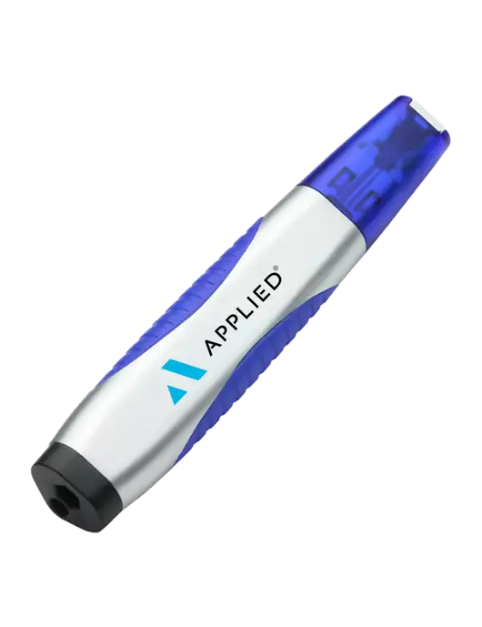 Silver/Blue Level Light Screwdriver Pen w/Applied Logo